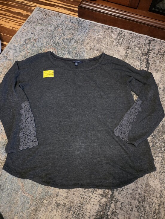 American Eagle Outfitters Tops - American Eagle Outfitters Dark Gray Lace-Sleeve Long Sleeve Tee